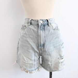 Glassons 90s Fit Vintage High Rise Shorts Blue Denim Jean Distressed 8